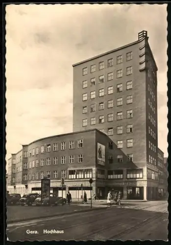 AK Gera, Strassenpartie mit Hochhaus