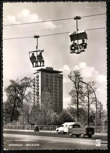 AK Berlin-Tiergarten, Interbau-Seilbahn und Hochhaus im Hansaviertel