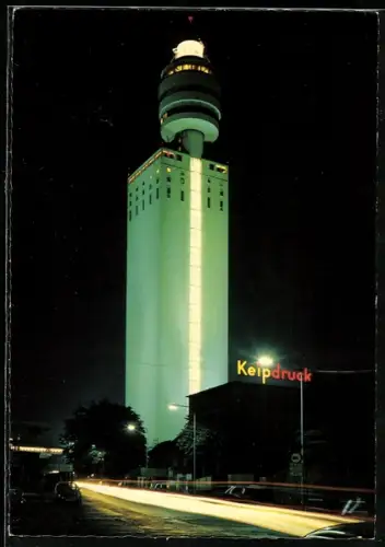 AK Frankfurt am Main, Henninger Turm bei Nacht