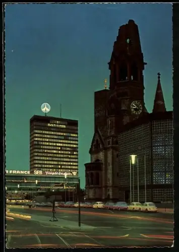AK Berlin, Gedächtniskirche mit Europacenter bei Nacht