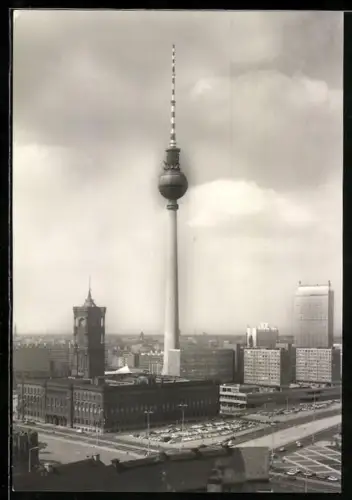 AK Berlin, Blick zum Rathaus, Fernseh- und UKW-Turm