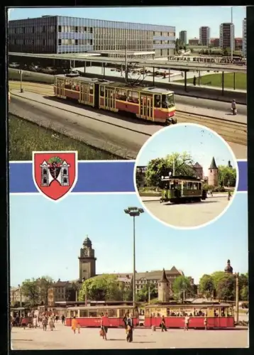 AK Plauen, Am Oberen Bahnhof mit historischer Strassenbahn
