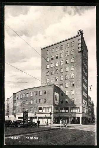 AK Gera, Strassenpartie mit Hochhaus