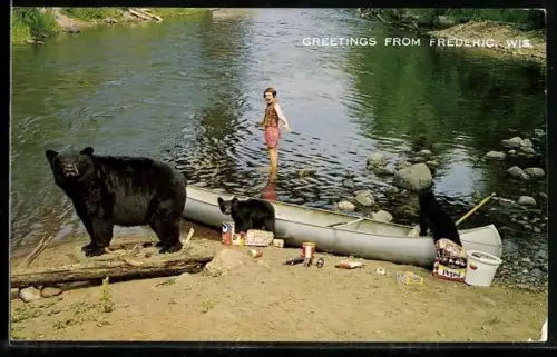 AK Frederic, WI, Mädchen wird beim Angeln von Bären gestört