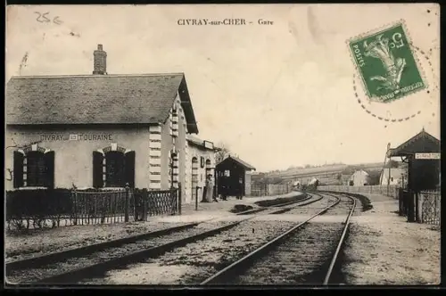 AK Civray-sur-Cher, La Gare, Bahnhof