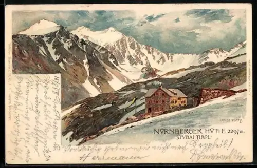 Künstler-AK Ernst Platz: Nürnberger Hütte im Stubai