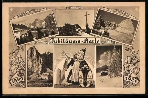 Künstler-AK Otto Obermeier: Falkenhütte, Lamsenjochhütte, Alpenverein-Sektion Oberland-München e.V., Münchner Kindl