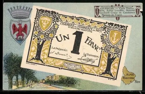 AK Nice, Geldschein, Wappen, Strassenpartie, Celebrites: Cale Vanloo, Brea, Aubry Lecomte