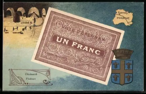 Künstler-AK Epernay /Marne, Célébrité: Flodoart, Geldschein, Wappen