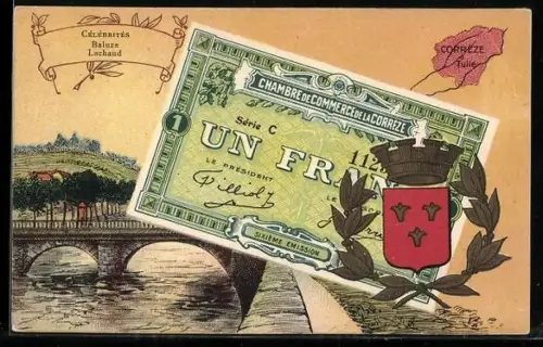 Künstler-AK Tulle /Corrèze, Célébrités: Baluze, Lachaud, Geldschein, Wappen