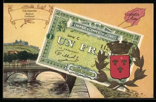 Künstler-AK Tulle /Corrèze, Célébrités: Baluze, Lachaud, Geldschein, Wappen