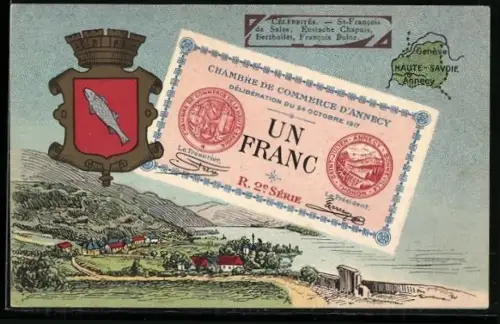 AK Annecy, Chambre de Commerce, Un Franc, mit Wappen