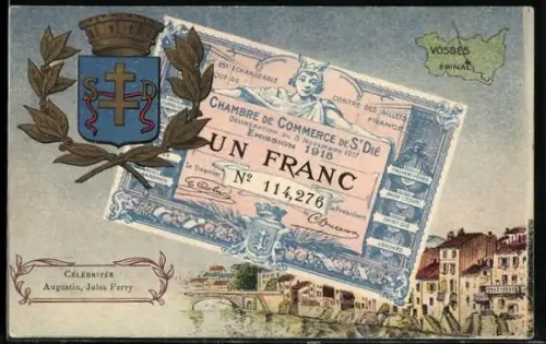 Künstler-AK Épinal /Vosges, Célébrités, Augustin, Jules Ferry, Geldschein, Wappen