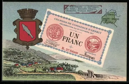AK Annecy, Chambre de Commerce, Un Franc, mit Wappen