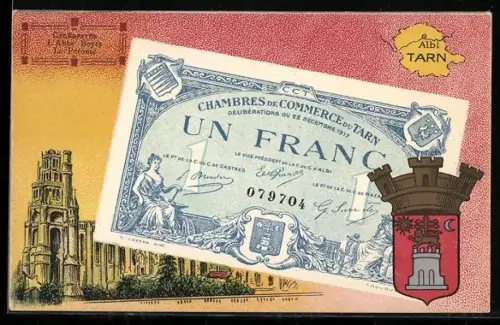 Künstler-AK Albi /Tarn, Célébrités: L`Abbé Boyer, La Pérouse, Geldschein, Wappen