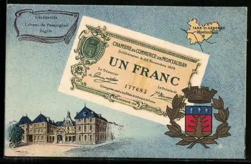 AK Montauban, Un Franc, Ein Franc, Wappen