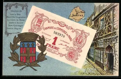 Künstler-AK Le Mans /Sarthe, Célébrités: Jean le Bon, Henri II d`Angleterre, La Croix du Maine