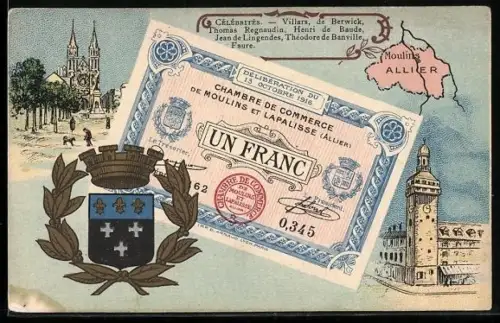 AK Moulins /Allier, Un billet d`un Franc