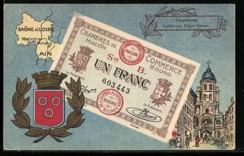 AK Macon /Bourg., Un billet d`un Franc
