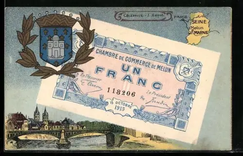 AK Melun, Un Franc 1915, Ein Franc