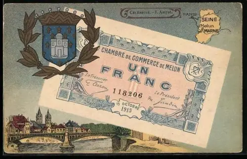 AK Melun, Un Franc 1915, Ein Franc