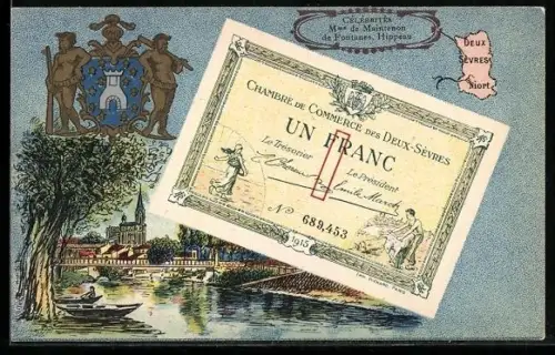 Künstler-AK Deux-Sèvers, Célébrités Mme de Maintenon de Fontanes Hippeau, Teilansicht, Geldschein