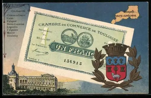 AK Toulouse, Geldschein Un Franc, Wappen