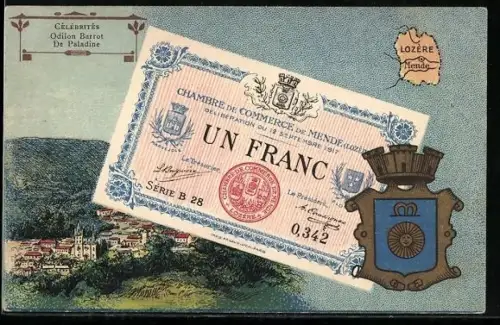 AK Mende /Lozère, Un billet d`un Franc