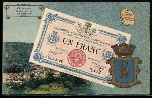AK Mende /Lozère, Un billet d`un Franc