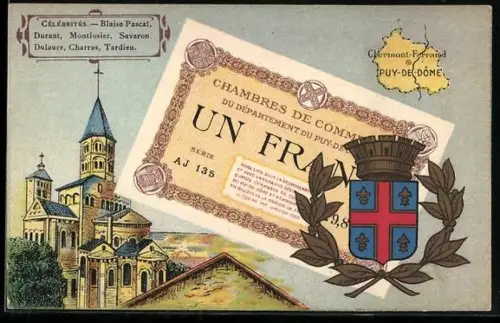 AK Clermont-Ferrand /Puy-de-Dôme, Un billet d`un Franc