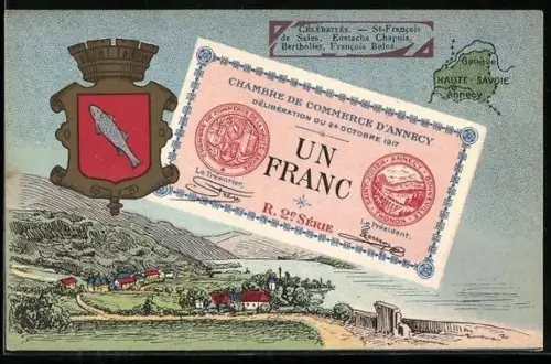 AK Annecy, Chambre de Commerce, Un Franc, mit Wappen