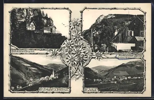 AK Breitenau am Hochlantsch, St. Erhard in der Breitenau, Ortspartie mit Kirche, Schüsserlbrunn, Hochlantsch Spitze