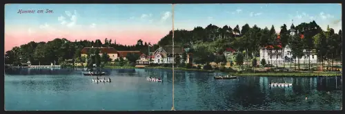 Klapp-AK Hammer am See, Panorama mit Ruderbooten