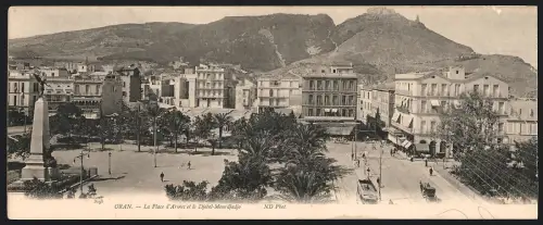 Klapp-AK Oran, La Place d`Armes et le Djebel-Mourdjadjo, Strassenbahn