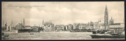 Klapp-AK Anvers, Panorama de la ville et de l`Escaut de la Cathedrale, le Musée du Steen et l`Eglise St. Paul