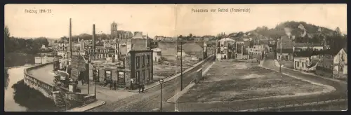 Klapp-AK Rethel, Panorama des Ortes zur Zeit der deutschen Besatzung 1915