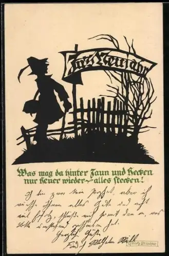 Künstler-AK Georg Plischke: Wanderer macht sich auf, durch ein Tor zu schreiten