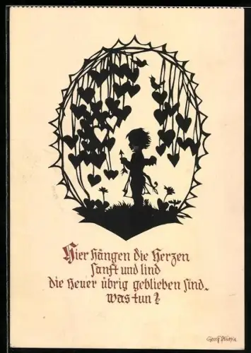 Künstler-AK Georg Plischke: Engel bei den hängenden Herzen