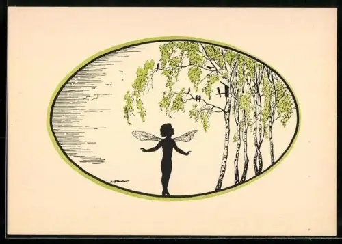 Künstler-AK Elsbeth Forck: Elfe unter einer Birke