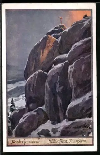 Künstler-AK Franz Jung-Ilsenheim: Gebirgspartie während der Dämmerung, Wintersonnwend