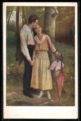 Künstler-AK Josef Süss: Verliebtes Pärchen im Wald