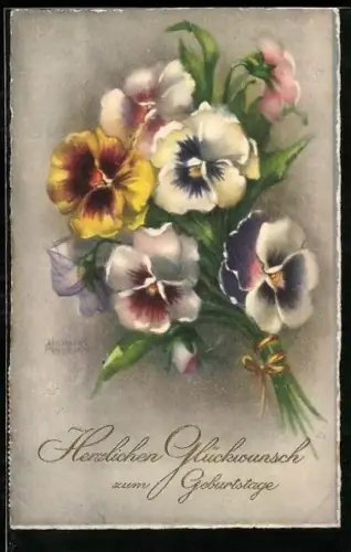 Künstler-AK Hannes Petersen: Blumenstrauss mit Stiefmütterchen