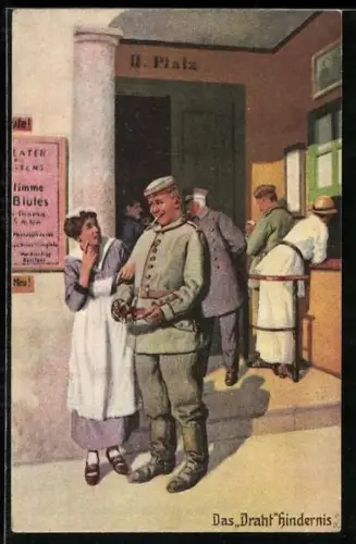 AK Das Draht-Hinderniss, Mann und Frau vor dem Kino