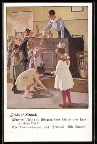 Künstler-AK Brynolf Wennerberg: Fröhliche Kinder und ihre Lehrerin in einer Schulklasse