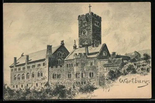 Künstler-AK Carl Jander: Wartburg, Ansicht mit Turmkreuz
