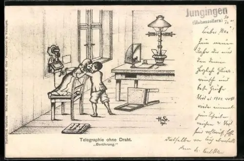 Künstler-AK Hans Starcke: Kinder umarmen sich, eines steht auf einem Stuhl, Berührung