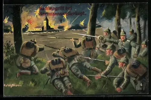 Künstler-AK Ad. Hoffmann: Nachtgefecht an der ostpreussischen Grenze