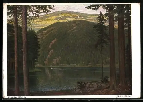 Künstler-AK Walter Einbeck: Deutscher Waldsee, Landschaftsbild
