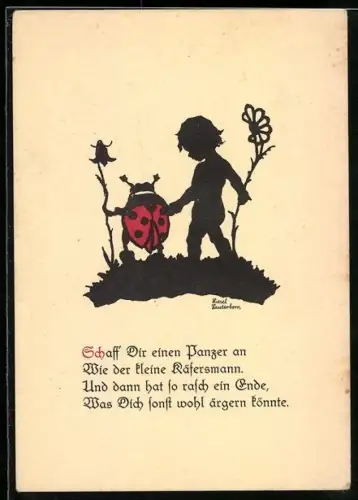 Künstler-AK sign.: Liesel Lauterborn: Kind und Marienkäfer
