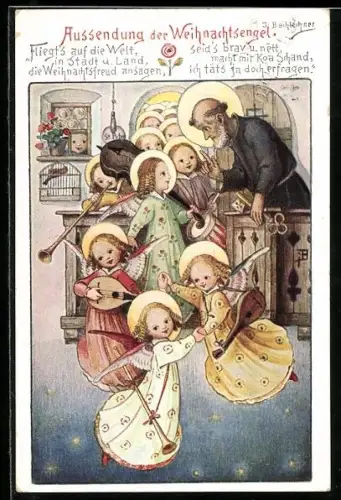 Künstler-AK Josef Bachlechner: Aussendung der Weihnachtsengel